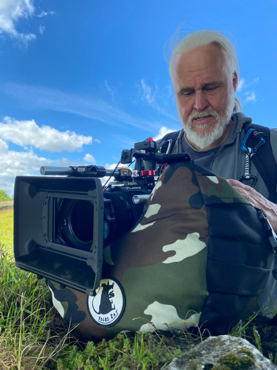 Customizable Professional Steady bag (Steady Saddle) a first camera assistant holding the bag with a big camera on top